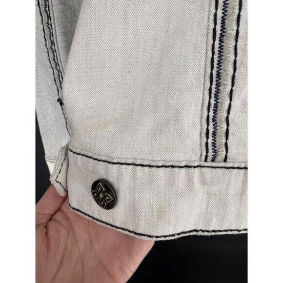 Rock Revival Mens Studded Denim Jacket XXXL Off White Gray Streetwear Distressed - Picture 8 of 14
